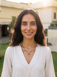 Navratna necklace set with nine semi-precious stones and jade drops