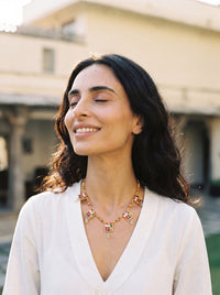 Navratna necklace set with nine semi-precious stones and jade drops