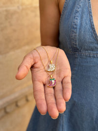 Jadau Kundan tiger-claw pendant on a gold curb chain, white or multicolour