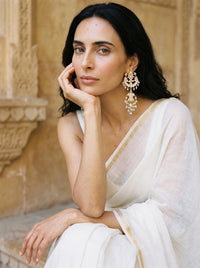 Jadau Kundan chandbali earrings with a fish drop, in three colourways