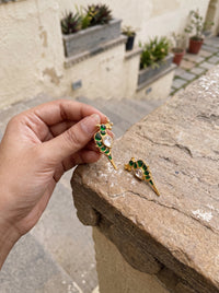 Jadau Kundan parrot stud earrings with vivid emerald detailing