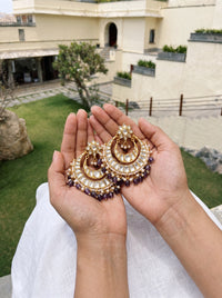 Jadau Kundan chandbali earrings with amethyst and pearl drops