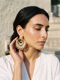 Jadau Kundan chandbali earrings with amethyst and pearl drops