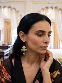 Kundan Polki fish-motif drop earrings with carved jade and pearl drops