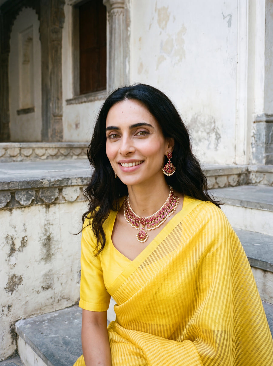 Jadau Kundan ruby choker set with matching earrings