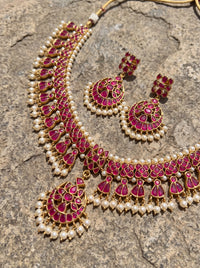 Jadau Kundan ruby choker set with matching earrings