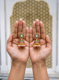 Kundan Polki jhumka earrings with a sunflower top and pearl fringe