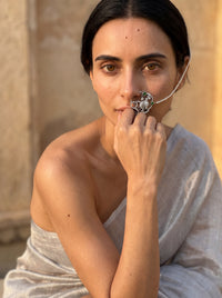 925 silver nath with a delicate bird motif in cubic zirconia, platinum finish