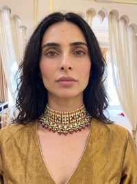 Kundan Polki choker set with all nine Navratna gemstones and a silk-tassel dori
