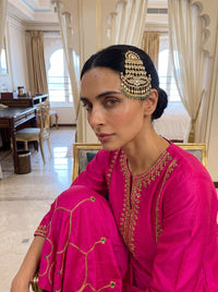 Kundan Polki passa with cascading pearl and jade drops, traditional side-head ornament