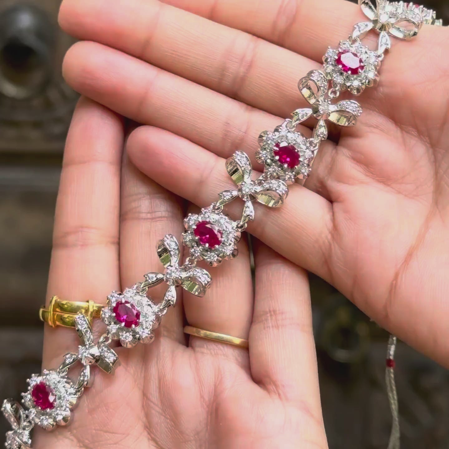 925 silver mathapatti with CZ floral motifs and rani pink stones