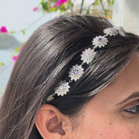 925 silver mathapatti with CZ sunflower motifs and lavender stones