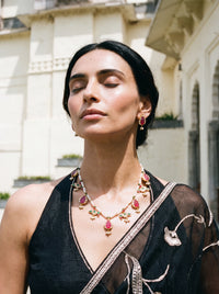 Jadau Kundan necklace with ruby pomegranate and emerald parrot motifs