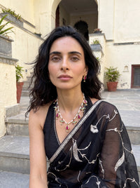 Jadau Kundan necklace with ruby pomegranate and emerald parrot motifs