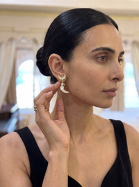 Handcrafted gold-plated Kundan drop earrings with a parrot and crescent moon motif